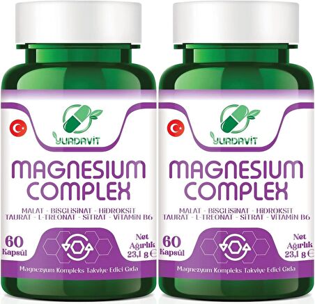 Yurdavit Magnesium Complex 2x60 Kapsül Malate Bisglycinate Hydroxide Taurate L-Threonate Citrate Vitamin B6	