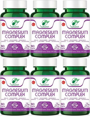 Yurdavit Magnesium Complex 6x60 Kapsül Malate Bisglycinate Hydroxide Taurate L-Threonate Citrate Vitamin B6