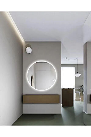 Fawdecor Led Işıklı Yuvarlak Model Dekoratif Duvar Aynası, Modern Eşsiz Ayna, Ayna Duvar Dekorasyon Ürünü 50 x 50 Cm Beyaz Işık