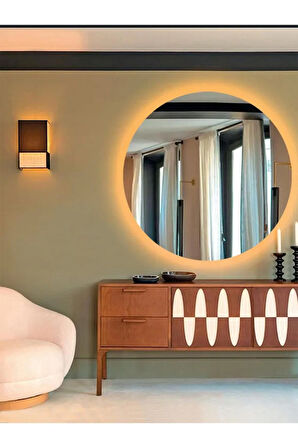 Fawdecor Led Işıklı Yuvarlak Model Dekoratif Duvar Aynası, Modern Eşsiz Ayna, Ayna Duvar Dekorasyon Ürünü 80 x 80 Cm Gün Işığı