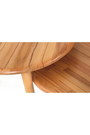 Fawdecor Yuvarlak Masif Doğal Tekli, 2'li, 3'lü Zigon Sehpa Set, Modern Masif Yan Sehpa 2'li