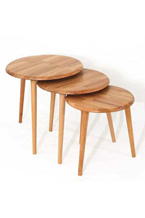 Fawdecor Yuvarlak Masif Doğal Tekli, 2'li, 3'lü Zigon Sehpa Set, Modern Masif Yan Sehpa 3'lü