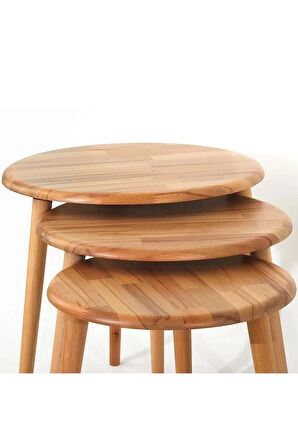 Fawdecor Yuvarlak Masif Doğal Tekli, 2'li, 3'lü Zigon Sehpa Set, Modern Masif Yan Sehpa 3'lü