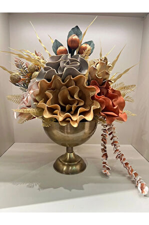 Yapay Çiçekli Antik Yuvarlak Vazo No:1