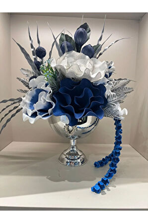 Yapay Çiçekli Gümüş Yuvarlak Vazo No:2