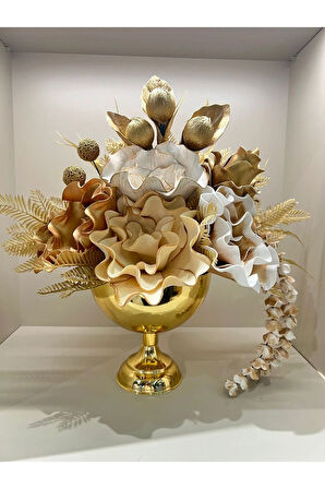 Yapay Çiçekli Gold Yuvarlak Vazo No:1