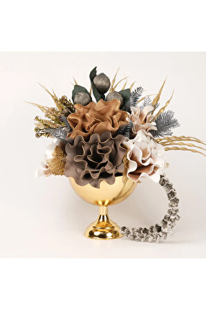 Yapay Çiçekli Gold Yuvarlak Vazo No:9