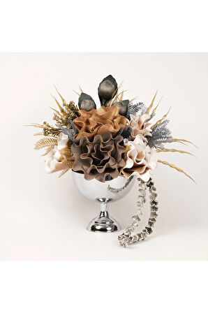 Yapay Çiçekli Gümüş Yuvarlak Vazo No:12