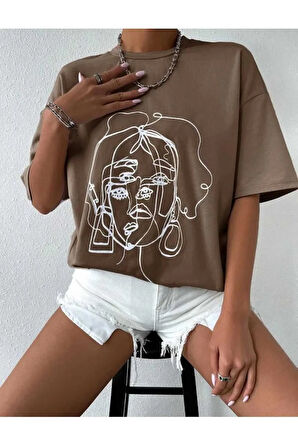 malkoçbey kadın yüz  figür detaylı basic oversize unisex  t-şhirt