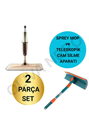 Sprey Mop + Teleskopik Cam Temizleyici 2’li Set – Dayanıklı Mikrofiber Bezler
