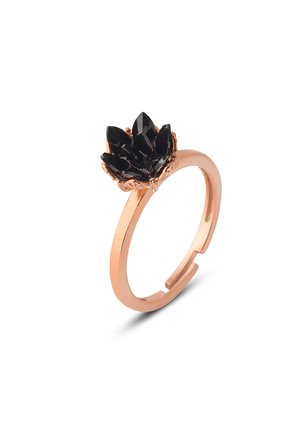 925 ayar gümüş, Siyah taşlı Rose kaplama ayarlanabilir Lotus Çiçeği Yüzük