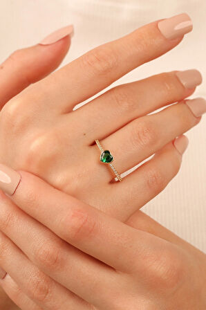 Yeşil Kalp Taşlı Altın Yüzük klpyzky001