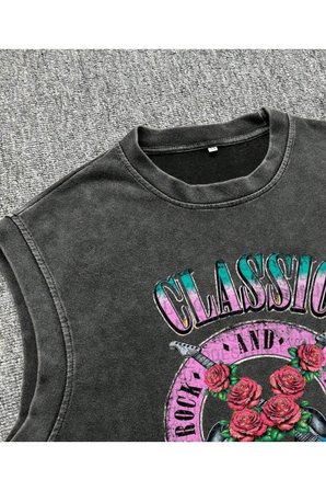 Rock And Roll Kolsuz Atlet Bisiklet Yaka Yıkamalı Vintage Unisex Oversize T-Shirt