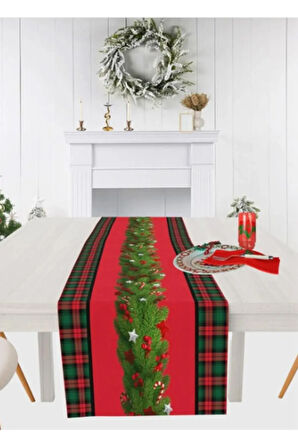 Yılbaşı Temalı Dijital Baskılı Runner Örtüsü Christmas 40x140 cm