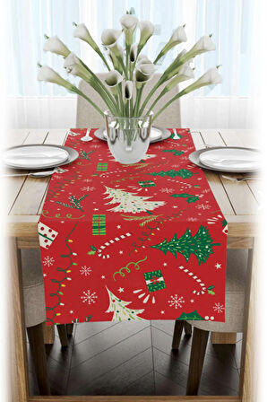 Yılbaşı Temalı Dijital Baskılı Runner Örtüsü Christmas 40x140 cm