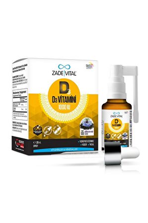 Zade Vital D3 Vitamini 1000 IU çörek otu yağı (Nigella sativa) içeren Sprey damla 20 Ml (3 ADET)