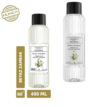 Hunca Beyaz Zambak Kolonyası 400 ml – Ferahlatıcı ve Zarif Çiçek Kokusu 2 ADET