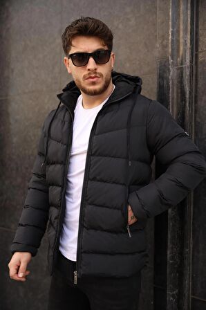 Bossago İçi Kürklü Su Ve Rüzgar Geçirmez Siyah Erkek Mont