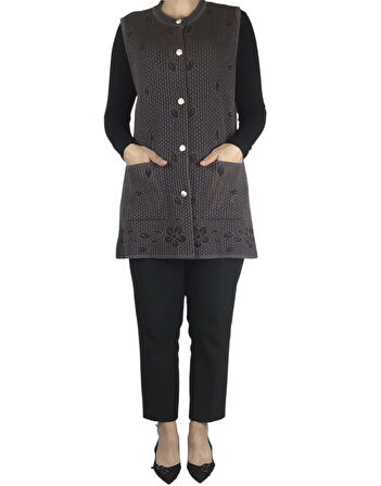 KADIN SİNLİ ÖNÜ DÜĞMELİ CEPLİ İNCE DELİKLİ YELEK