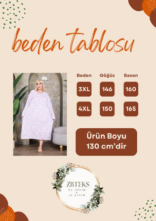 Büyük Beden Bol Kesim Kışlık Şardonlu Pamuklu Anne Gecelik (140 KİLOYA KADAR UYGUNDUR)