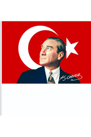 100x150cm Atatürk İmzalı Raşel Kumaş Sopalı Bayrak – Dayanıklı ve Kaliteli Dijital Baskı