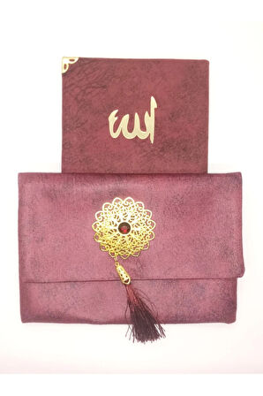 Lüks Çantalı Kadife Kaplı Yasin ( Bordo )