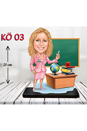Kişiye Özel Ahşap Biblo - Kadın Öğretmen Karikatür Biblo - Öğretmen Biblo 3