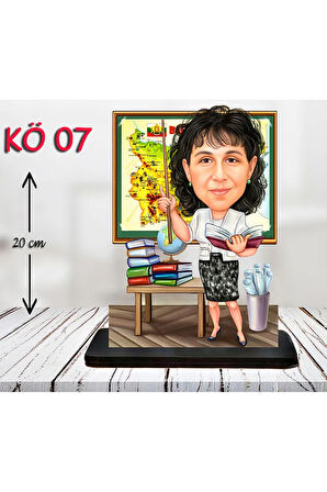 Kişiye Özel Ahşap Biblo - Kadın Öğretmen Karikatür Biblo - Öğretmen Biblo 7