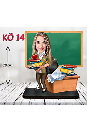 Kişiye Özel Ahşap Biblo - Kadın Öğretmen Karikatür Biblo - Öğretmen Biblo 14