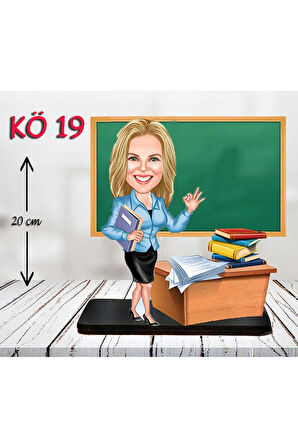 Kişiye Özel Ahşap Biblo - Kadın Öğretmen Karikatür Biblo - Öğretmen Biblo 18