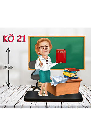 Kişiye Özel Ahşap Biblo - Kadın Öğretmen Karikatür Biblo - Öğretmen Biblo 21