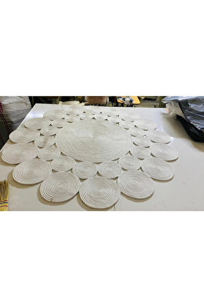 Krem Yuvarlak Örme Jüt Halı - Krem Hasır Halı - Örme Jüt Halı - Krem Jüt Halı - Krem Daire Halı