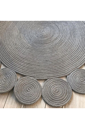 Gri Yuvarlak Örme Jüt Halı - Gri Hasır Halı - Örme Jüt Halı - Gri Jüt Halı - Gri Daire Halı