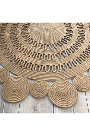 Yuvarlak Kahverengi Örme Jüt Halı - Kahverengi Hasır Halı - Kahverengi Daire Halı