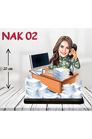 Kişiye Özel Ahşap Biblo - Kadın Asker Karikatür Biblo 2