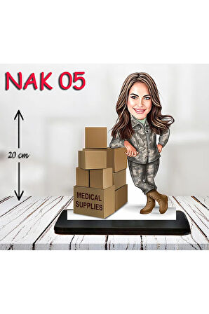 Kişiye Özel Ahşap Biblo - Kadın Asker Karikatür Biblo 5