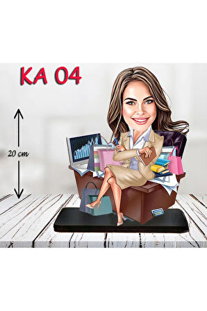 Kişiye Özel Ahşap Biblo - Masa Başı Karikatür Biblo - Kadın Biblo 2