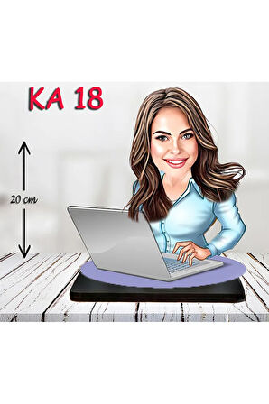 Kişiye Özel Ahşap Biblo - Masa Başı Karikatür Biblo - Kadın Biblo 3