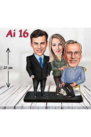 Kişiye Özel Ahşap Biblo - Aile Karikatür Biblo - 3 Kişilik Aile Biblo 6