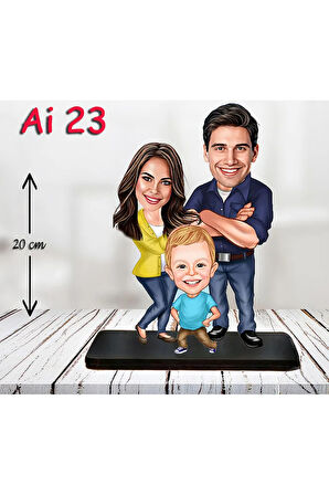 Kişiye Özel Ahşap Biblo - Aile Karikatür Biblo - 3 Kişilik Aile Biblo 7