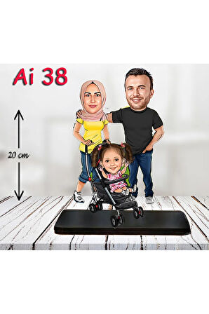 Kişiye Özel Ahşap Biblo - Aile Karikatür Biblo - 3 Kişilik Aile Biblo 12