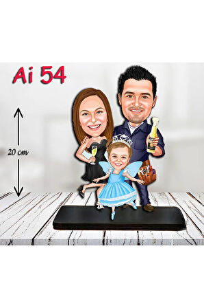 Kişiye Özel Ahşap Biblo - Aile Karikatür Biblo - 3 Kişilik Aile Biblo 14
