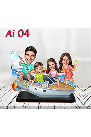 Kişiye Özel Ahşap Biblo - Aile Karikatür Biblo - 4 Kişilik Aile Biblo 2