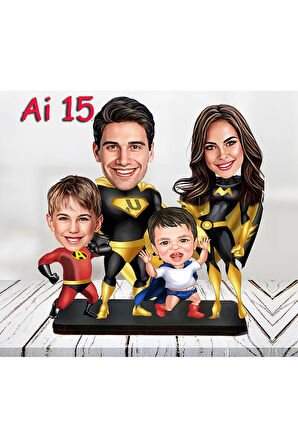Kişiye Özel Ahşap Biblo - Aile Karikatür Biblo - 4 Kişilik Aile Biblo 7