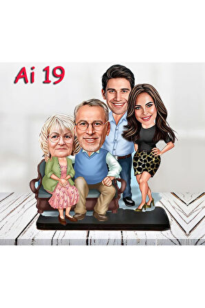 Kişiye Özel Ahşap Biblo - Aile Karikatür Biblo - 4 Kişilik Aile Biblo 8