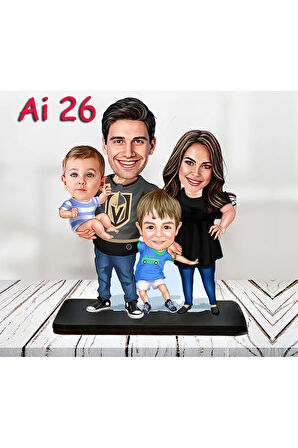 Kişiye Özel Ahşap Biblo - Aile Karikatür Biblo - 4 Kişilik Aile Biblo 9