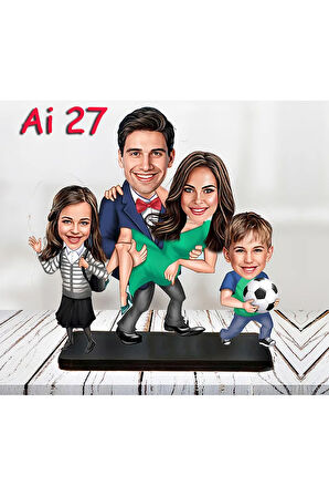 Kişiye Özel Ahşap Biblo - Aile Karikatür Biblo - 4 Kişilik Aile Biblo 10