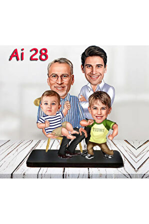 Kişiye Özel Ahşap Biblo - Aile Karikatür Biblo - 4 Kişilik Aile Biblo 11