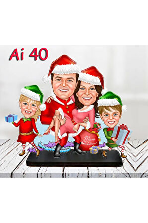 Kişiye Özel Ahşap Biblo - Aile Karikatür Biblo - 4 Kişilik Aile Biblo 13