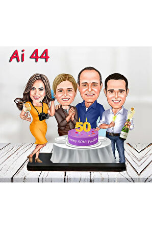 Kişiye Özel Ahşap Biblo - Aile Karikatür Biblo - 4 Kişilik Aile Biblo 15